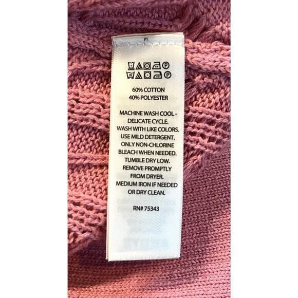 Jones & Co V Neck Pink Cable Knit Pullover Sweater Jumper Fisherman Size L - Picture 6 of 6
